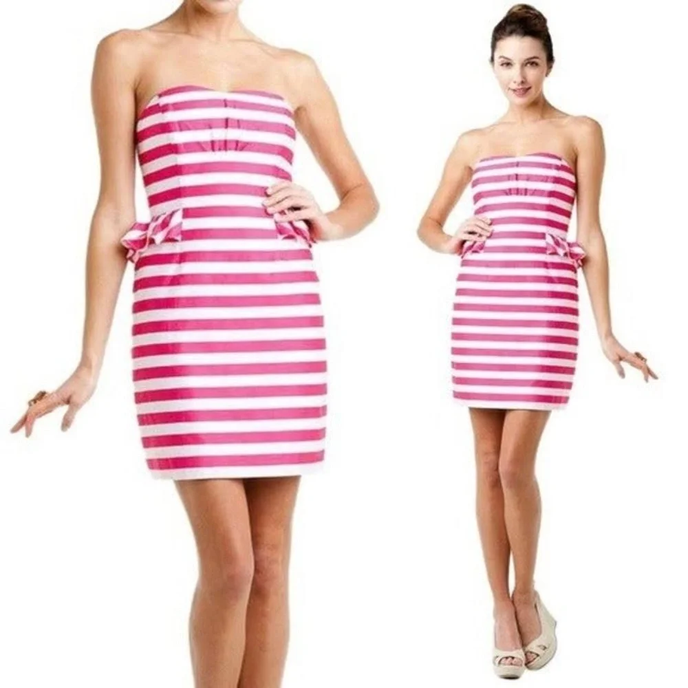 Lilly Pulitzer Maybell Stripe Strapless Pink/White Cocktail Dress Size 4 - Picture 1 of 9